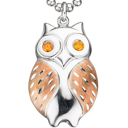 Anhänger Eule 925 Sterling Silber rotgold vergoldet bicolor 2 Zirkonia orange