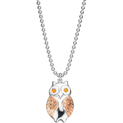 Anhänger Eule 925 Sterling Silber rotgold vergoldet bicolor 2 Zirkonia orange