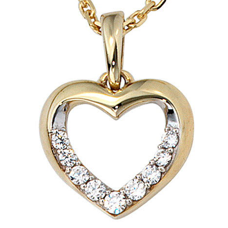 Anhänger Herz 333 Gold Gelbgold bicolor mit Zirkonia Herzanhänger