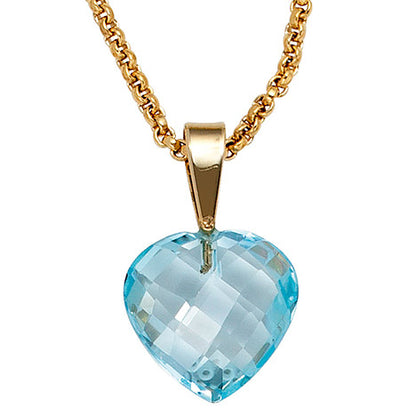 Anhänger Herz 585 Gold Gelbgold 1 Blautopas hellblau blau Herzanhänger
