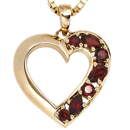 Anhänger Herz 585 Gold Gelbgold 7 Granate rot Herzanhänger