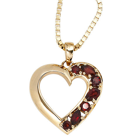 Anhänger Herz 585 Gold Gelbgold 7 Granate rot Herzanhänger