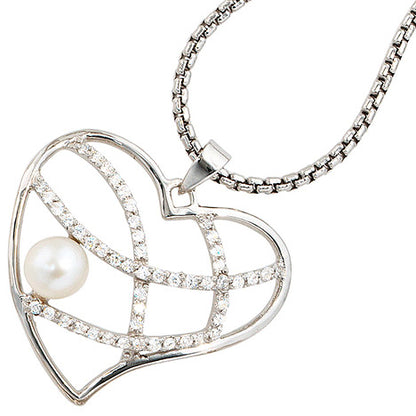 Anhänger Herz 925 Sterling Silber 1 Süßwasser Perle mit Zirkonia Perlenanhänger