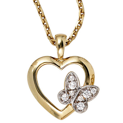 Anhänger Herz Schmetterling 333 Gold Gelbgold 8 Zirkonia Herzanhänger