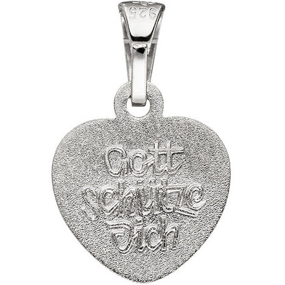 Anhänger Herz Schutzengel 925 Silber Rückseite mit Prägung Gott schütze Dich