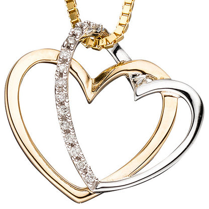 Anhänger Herzen 585 Gold Gelbgold bicolor 14 Diamanten Brillanten Herzanhänger