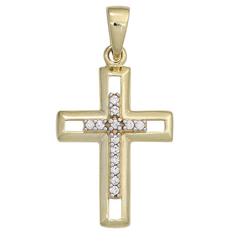 Anhänger Kreuz 333 Gold Gelbgold 13 Zirkonia Kreuzanhänger Goldkreuz