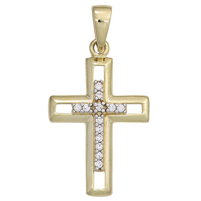 Anhänger Kreuz 333 Gold Gelbgold 13 Zirkonia Kreuzanhänger Goldkreuz