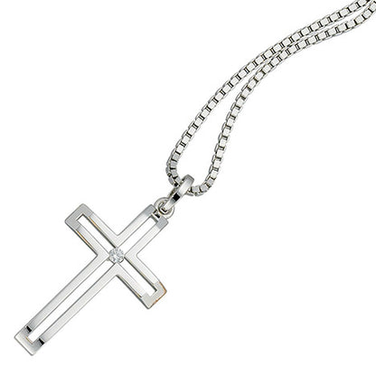 Anhänger Kreuz 585 Gold Weißgold 1 Diamant Brillant Kreuzanhänger Weißgoldkreuz