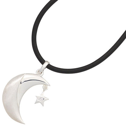 Anhänger Mond 925 Sterling Silber rhodiniert mattiert 1 Zirkonia