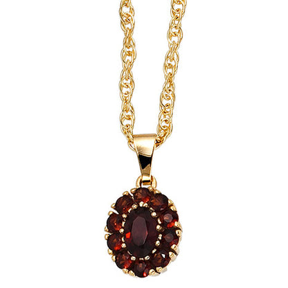 Anhänger oval 375 Gold Gelbgold 11 Granate rot