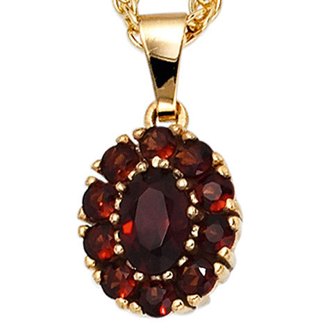 Anhänger oval 375 Gold Gelbgold 11 Granate rot