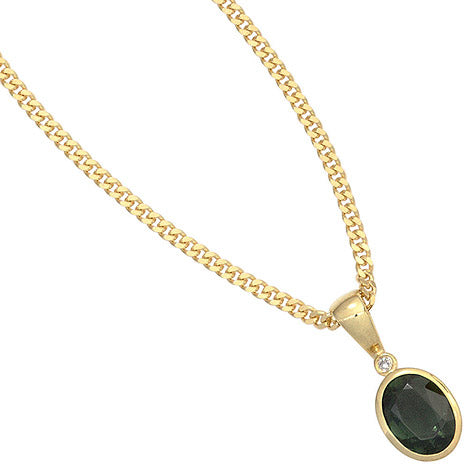 Anhänger oval 585 Gold Gelbgold 1 Turmalin grün 1 Diamant 0 01ct. Goldanhänger