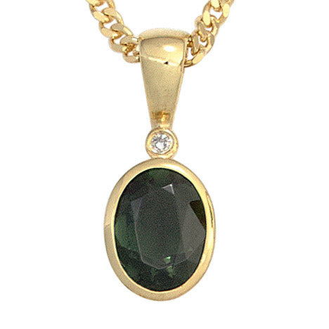 Anhänger oval 585 Gold Gelbgold 1 Turmalin grün 1 Diamant 0 01ct. Goldanhänger