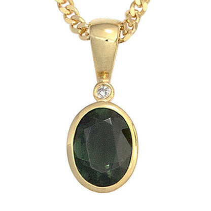 Anhänger oval 585 Gold Gelbgold 1 Turmalin grün 1 Diamant 0 01ct. Goldanhänger