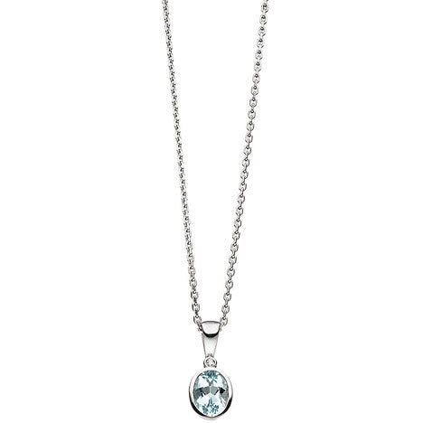 Anhänger oval 585 Gold Weißgold 1 Aquamarin blau hellblau 1 Diamant 0 01ct.