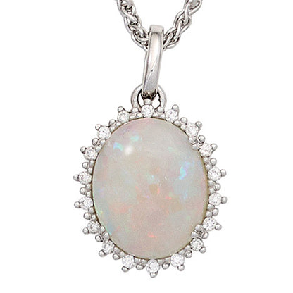 Anhänger oval 585 Gold Weißgold 1 Opal 18 Diamanten Brillanten 0 10ct.