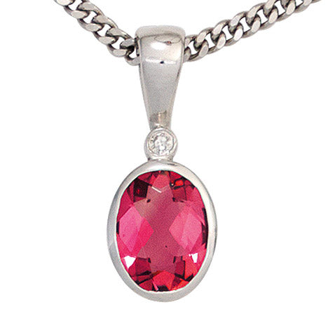 Anhänger oval 585 Gold Weißgold 1 rosa Turmalin 1 Diamant 0 01ct.