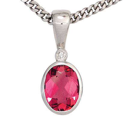 Anhänger oval 585 Gold Weißgold 1 rosa Turmalin 1 Diamant 0 01ct.