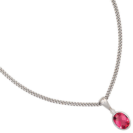 Anhänger oval 585 Gold Weißgold 1 rosa Turmalin 1 Diamant 0 01ct.