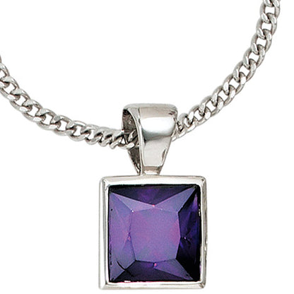Anhänger quadratisch 925 Sterling Silber rhodiniert 1 Zirkonia lila