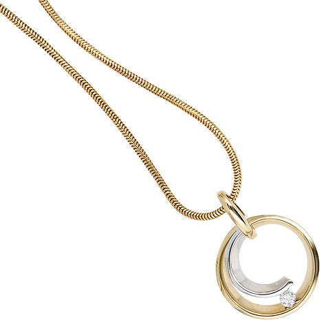 Anhänger rund 585 Gold Gelbgold Weißgold bicolor 1 Diamant Brillant 0 10ct.
