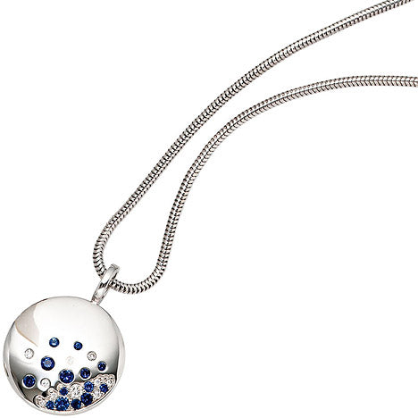 Anhänger rund 585 Gold Weißgold 10 Diamanten Brillanten 0 10ct. 14 blaue Safire