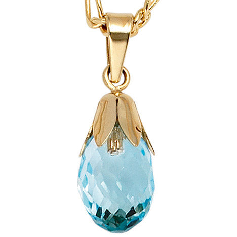 Anhänger Tropfen 333 Gold Gelbgold 1 Blautopas blau Goldanhänger