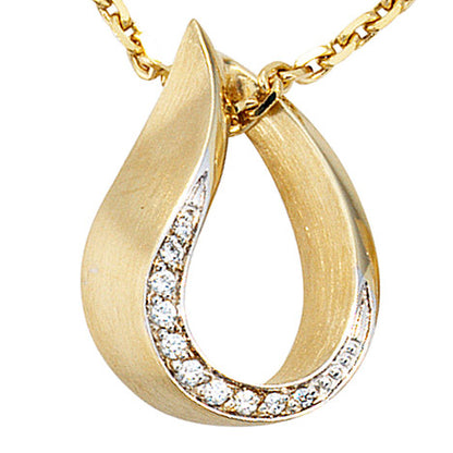 Anhänger Tropfen 585 Gold Gelbgold bicolor teilmatt 10 Diamanten Brillanten
