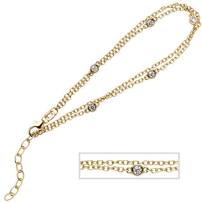 Armband 2-reihig 925 Sterling Silber gold vergoldet 5 Zirkonia 21 cm verkürzbar