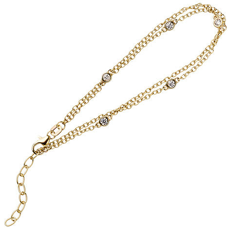 Armband 2-reihig 925 Sterling Silber gold vergoldet 5 Zirkonia 21 cm verkürzbar