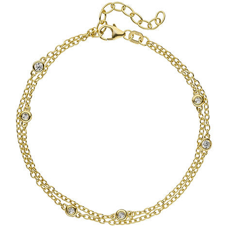 Armband 2-reihig 925 Sterling Silber gold vergoldet 5 Zirkonia 21 cm verkürzbar