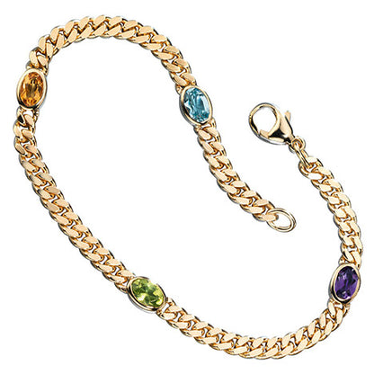 Armband 585 Gold Gelbgold 19 cm Amethyst Aquamarin Citrin Peridot Goldarmband