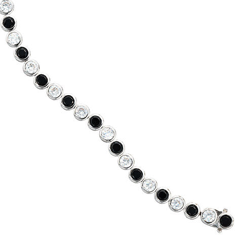 Armband 925 Silber 19 cm mit Zirkonia schwarz weiß Silberarmband Kastenschloss