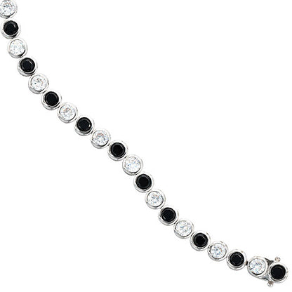 Armband 925 Silber 19 cm mit Zirkonia schwarz weiß Silberarmband Kastenschloss