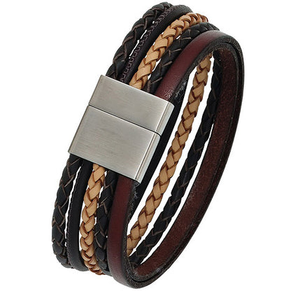 Armband Leder mehrfarbig mit mattiertem Edelstahl 20 cm Lederarmband breit