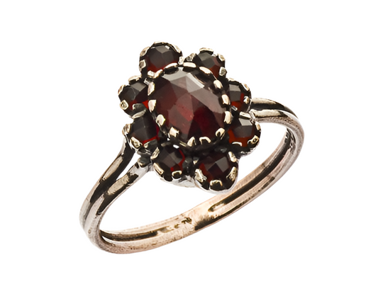 Ring Granat 925 Silber patiniert