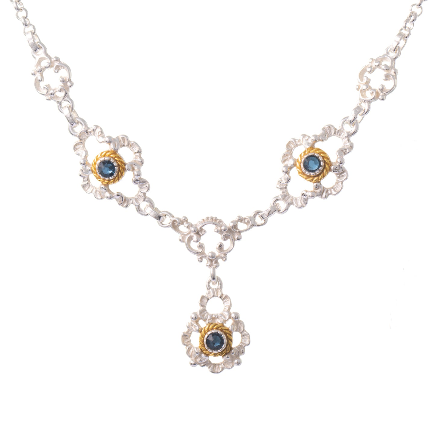 Collier 925 Silber Trachtenschmuck Zirkonia blau