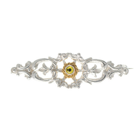 Brosche 925 Silber Trachtenschmuck Zirkonia gelb