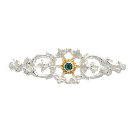 Brosche 925 Silber Trachtenschmuck Zirkonia dunkelgrün