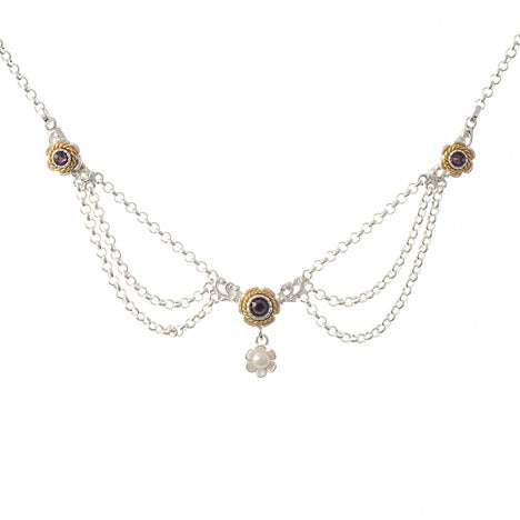Collier 925 Silber Trachtenschmuck Perle lila