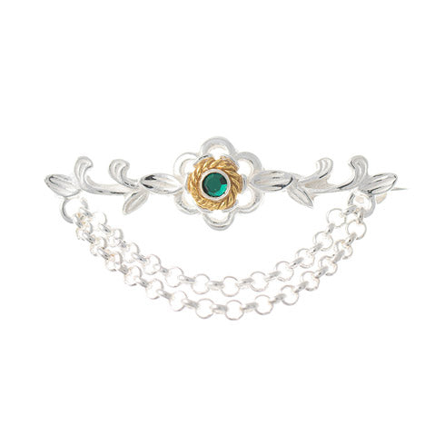 Brosche 925 Silber Trachtenschmuck Zirkonia dunkelgrün