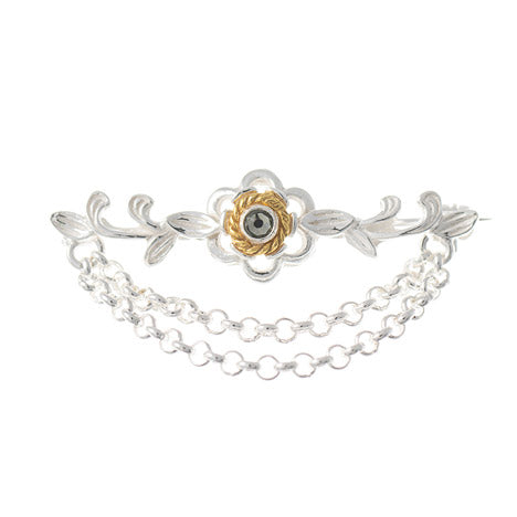 Brosche 925 Silber Trachtenschmuck Zirkonia anthrazit