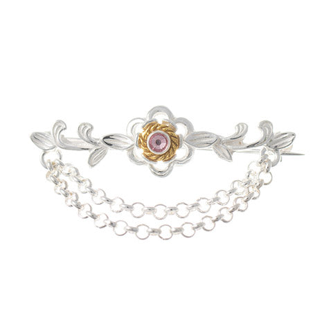 Brosche 925 Silber Trachtenschmuck Zirkonia rosa