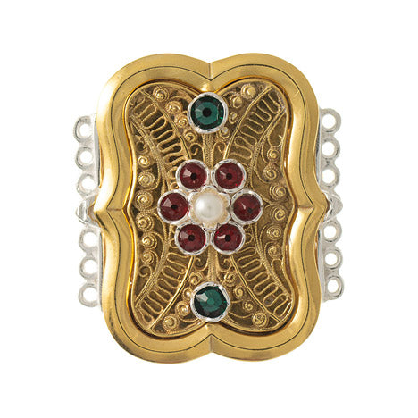 Schliesse 7 Gänge Trachtenschmuck 925 Silber rot grün Perle
