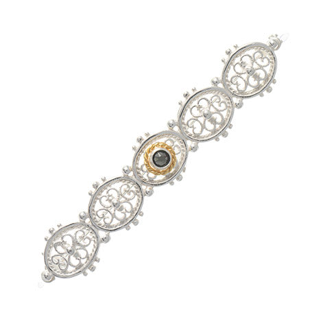 Brosche 925 Silber Trachtenschmuck Zirkonia anthrazit
