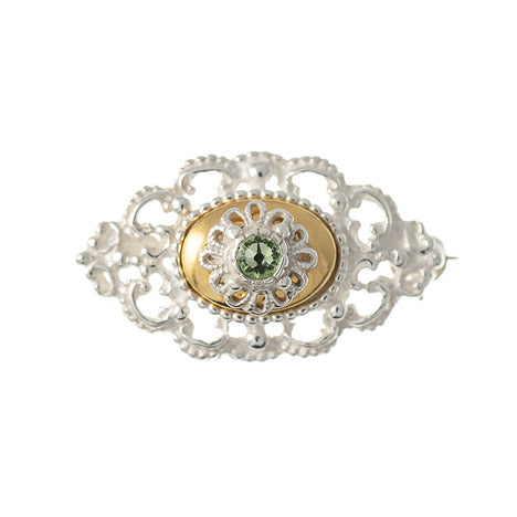 Brosche 925 Silber Trachtenschmuck Zirkonia hellgrün