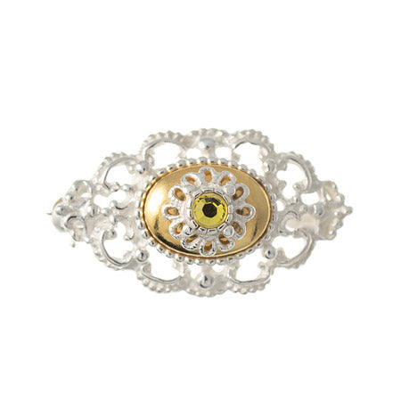 Brosche 925 Silber Trachtenschmuck Zirkonia gelb