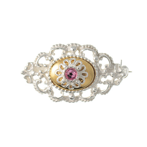 Brosche 925 Silber Trachtenschmuck Zirkonia pink