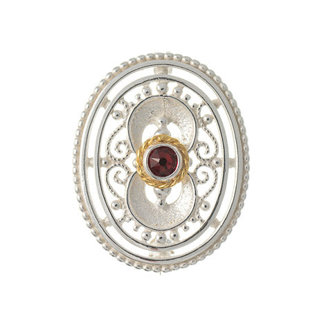 Brosche 925 Silber Trachtenschmuck Zirkonia rot